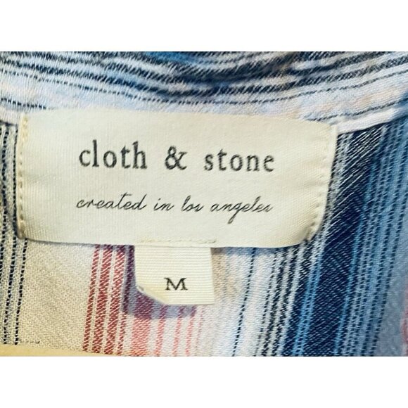 Anthropologie Cloth and Stone Dress Womens Medium Striped Linen Blend Fringe Hem - Picture 6 of 7